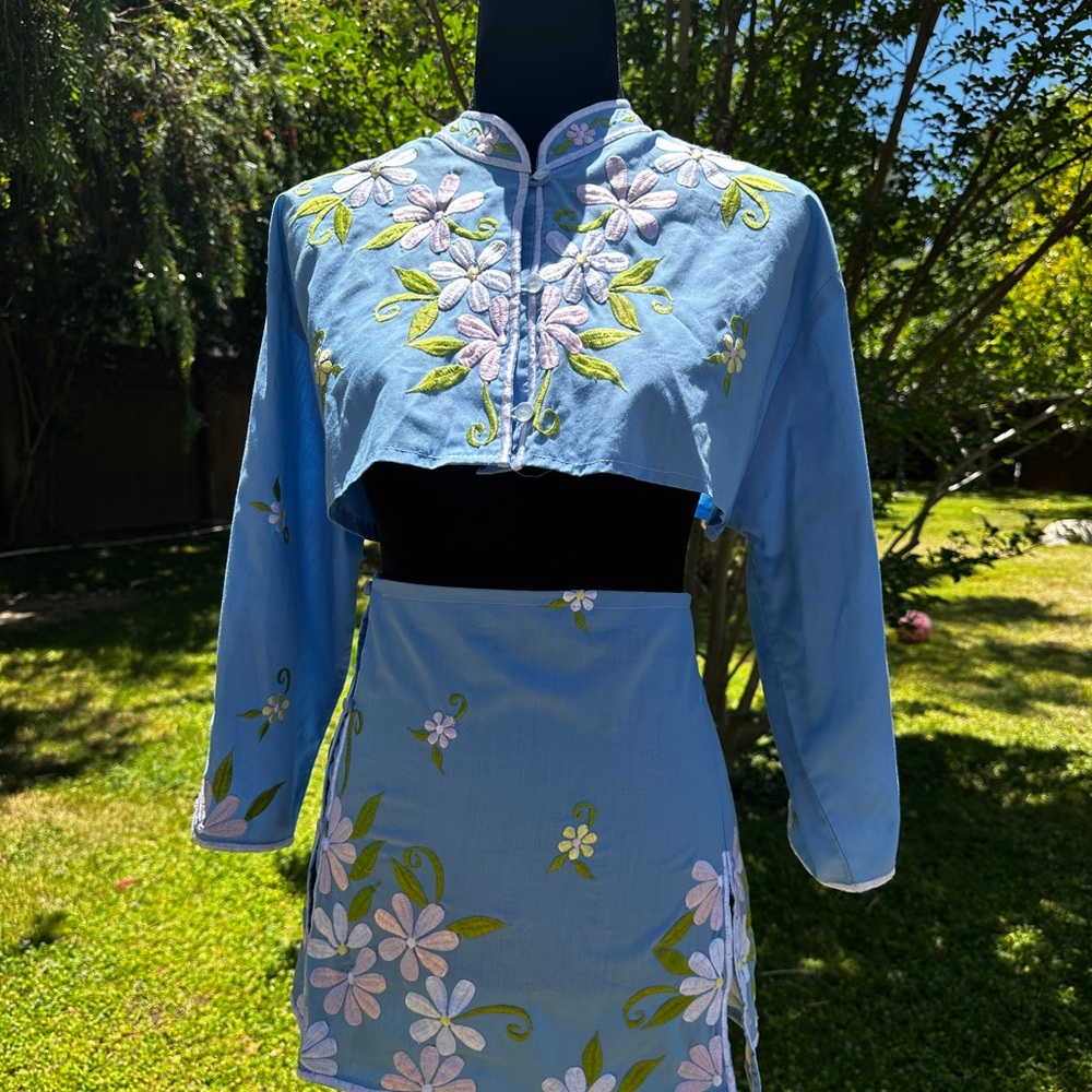 Floral Embroidered Blue Set